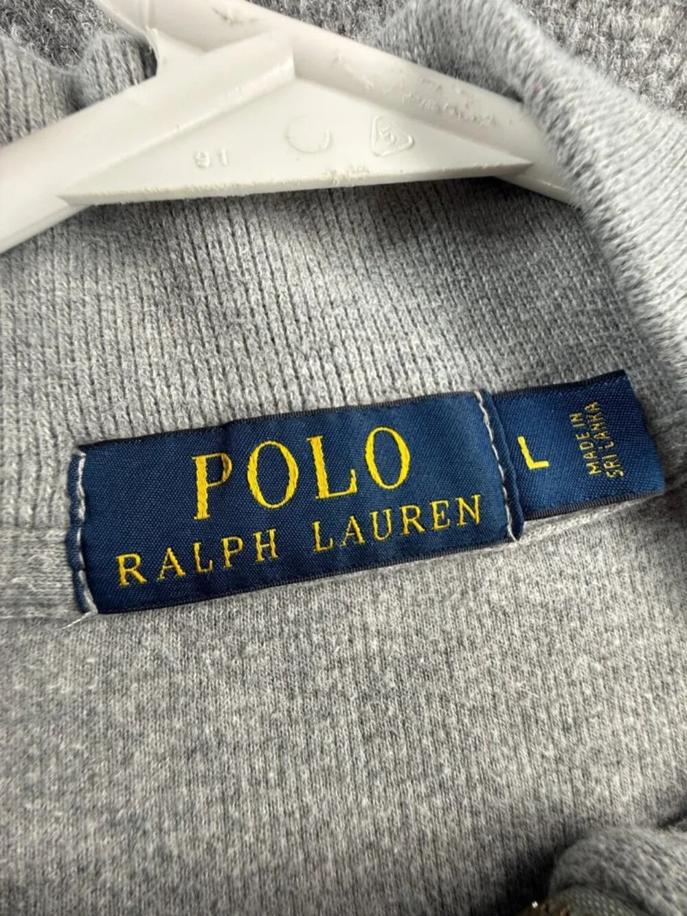 Polo Ralph Lauren Light Gray Pullover Cotton 1/4 Zip Sweater Men Large Knit Pony